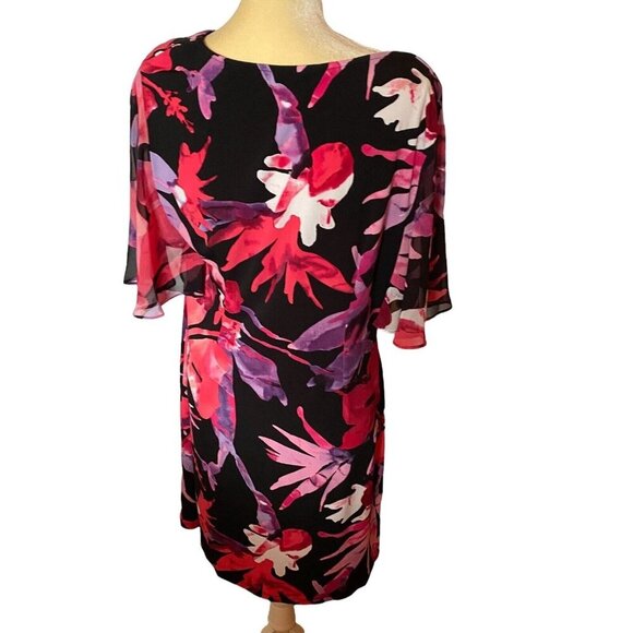 Connected Apparel Dress V Neck Maroon Floral Dress Size 12 - Picture 2 of 6